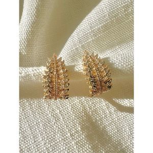 Gold stud feather earrings with cubic zirconia